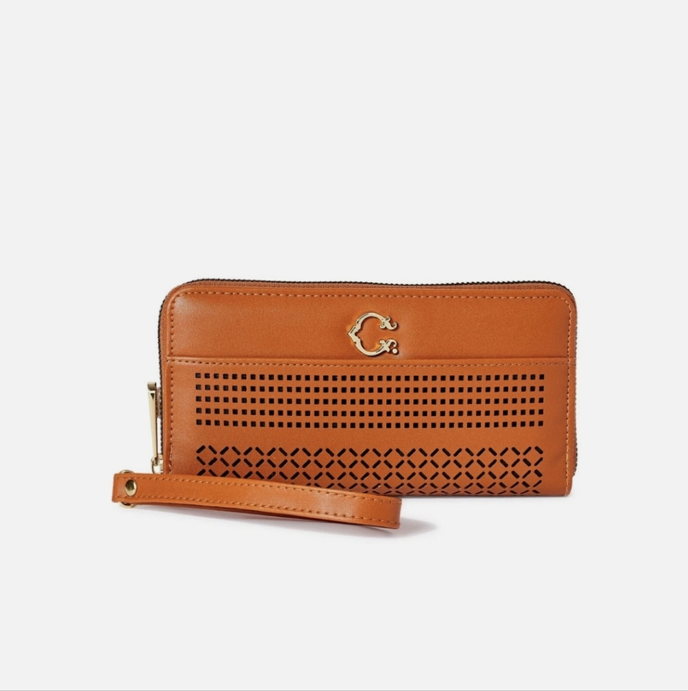 The Florence Faux Leather Wristlet Wallet 7" Cognac Orange C. Wonder NWT RETIRED